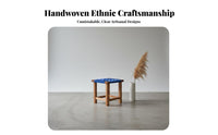 Handmade Woven square-top Stool Sturdy and long-lasting Square Wooden Stool sturdy Wood Construction Small Seat Ethnic and design for Restaurant Owners, Apartment Dwellers, Teahouse, Kitchen, Living Room, Entryway