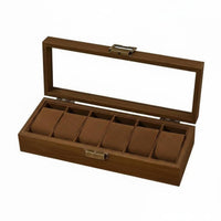 Walnut Watch Box Handy Clasp Wooden Watch Organizer Removable Pillows for Desk