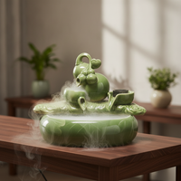 Ceramic Tabletop Water Fountain with Fish Tank Oxygenator and LED Light for Home Decor