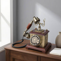 Rotary Telephone Message Book Bronze Finish Vintage Desk Phone Message Book Rotary Phone Wood-Toned Base