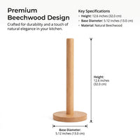 Dining Table Paper Towel Holder Stand, Freestanding Beech Wood Kitchen Roll Dispenser for Pantry, Stylish Korean Design, No-Drill Countertop Organizer