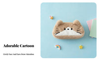 Embroidered Feline Face Bag Cute Design Cute Feline Zippered Pouch Large Capacity Soft Animal Pen Holder for Students, Girls