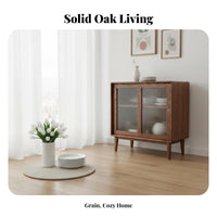 Solid Oak Sideboard with Hutch Multi-Functional Nordic Design Dining Room Hutch Multifunctional Sideboard with Drawers and Doors for Families, Hallway