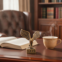 Brass Avian Sculpture Figurine Antique-Style Eagle Figurine with Rectangular Base Small for Collectors, Tea Lovers, Office Desk, Bookshelf