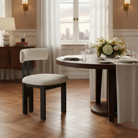 Upholstered Wooden Chair Solid Wood Frame Boucle Dining Chair French Vintage Style Minimalist Vanity Stool for Restaurant, Hotel, Bedroom