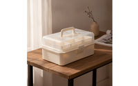 Three-Layer Foldable Storage Box with Clear Lid Portable Craft Organizer Box Sturdy Organizer with Trays Rectangular for Classroom