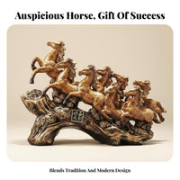 Symbol of Success Chinese Design Horse Ornament Housewarming Gift 8 Horses Statue Good Luck Charm 8 Horses Resin Statue Luxury Design for Business Owners, Homeowners, Art Collectors, Living Room, Office, Desktop, Entrance Hall