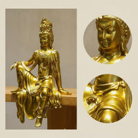Seated Guanyin Sculpture Ornate Guanyin Figurine Carved Kuan Yin Figurine for Buddhists, Collectors, Meditation Corner, Tea Room, Entryway