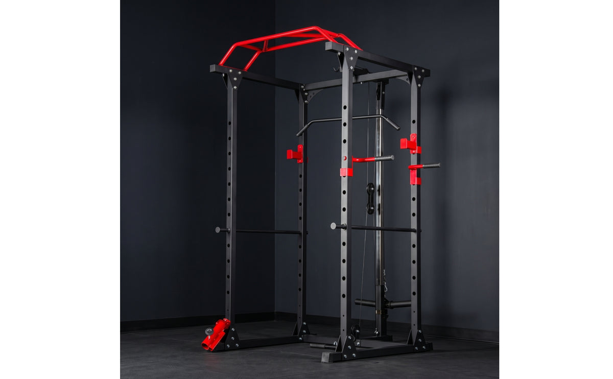 Power Cage with Pulley System Space-Saving Squat Rack with Pulley System Versatile Multi-Function Training Rack for Fitness Enthusiasts, Home Gym