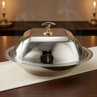 Stainless Metal Dome Cover Curved Knob Handle Mirrored Serving Dome