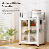 3 Layer Metal Cabinet, Retractable Pantry Cupboard Storage, Dustproof Carbon Steel Kitchen Organizer with Drainage Tray, Modern Minimalist Countertop