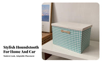 With Lid Lidded Houndstooth container Large Capacity Houndstooth Pattern Box foldable Storage Container Foldable for vehicles Owners, householders, Dormitory, Closet, Bedroom, Living Room