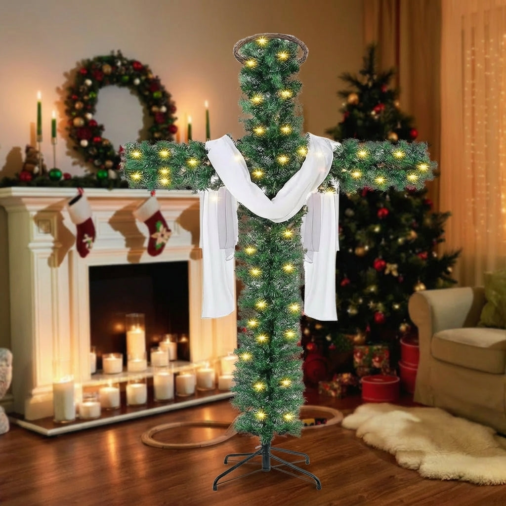 Easter Cross Decoration, Suitable for Both Indoor and Outdoor Settings, Pre-Installed with Lighting, Easy to Assemble, Ideal for Religious Decoration Among Christians, Families, in Courtyards, and at Entrances