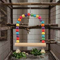 Parrot Toy Colorful Wood Arch Bird Perch, Hanging Bell Parrot Swing with Anti Slip Grip, Pet Bird Essential Supplies for Entertainment 138 characters
