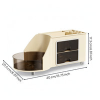 Desktop Vanity Organizer with Rotating Base Compact Makeup Organizer with Drawers Transparent Rotating Cosmetic Storage Clear for Women, Teens, Bathroom Counter
