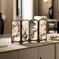 Wood-Framed Tabletop Screen with Base Supports Oriental Foldable Mini Screen Freestanding Decor Miniature for Entryway Console