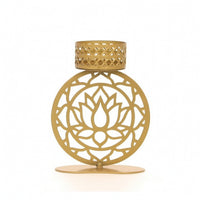 Candle Holder with Openwork Body Gold-Colored Metal Tea Light Candle Holder Decor Laser-Cut Elegant for Tables, Shelves