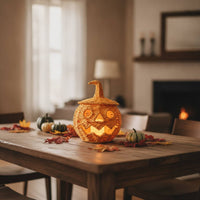 Pumpkin with Jack-O'-Lantern Face Halloween Woven Jack-O'-Lantern Woven Pumpkin Rustic Tabletop Ornament Braided for Entryway