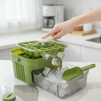 Press-Type Ice Cube Tray with Storage Box and Scoop, Food-Grade Silicone Ice Maker Mold for Home Refrigerator, Square Ice Cubes
