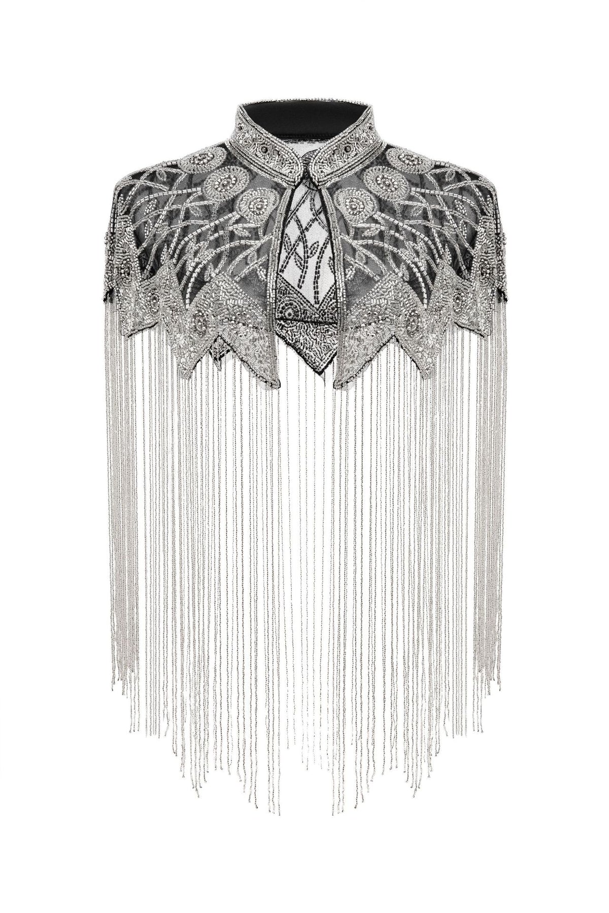 Fringed Shawl with Beads and Sequins for Evening Wear