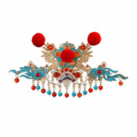 Classical Theater Headwear Intricate Features Chinese Design Hair Crown Red Decorative Puff Headpiece Handmade Ancient Tassel