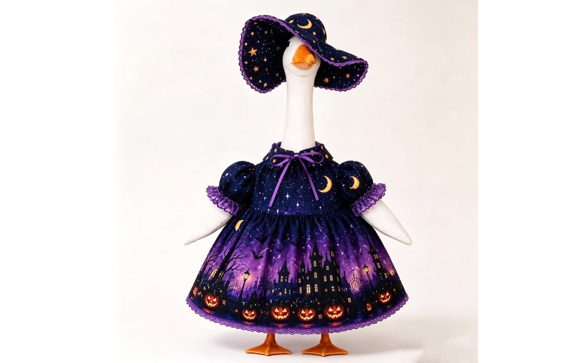 Goose in Witch Costume Resistant Witch Goose Figurine Gothic Halloween Outfit for Collectors, Mantel, Entryway