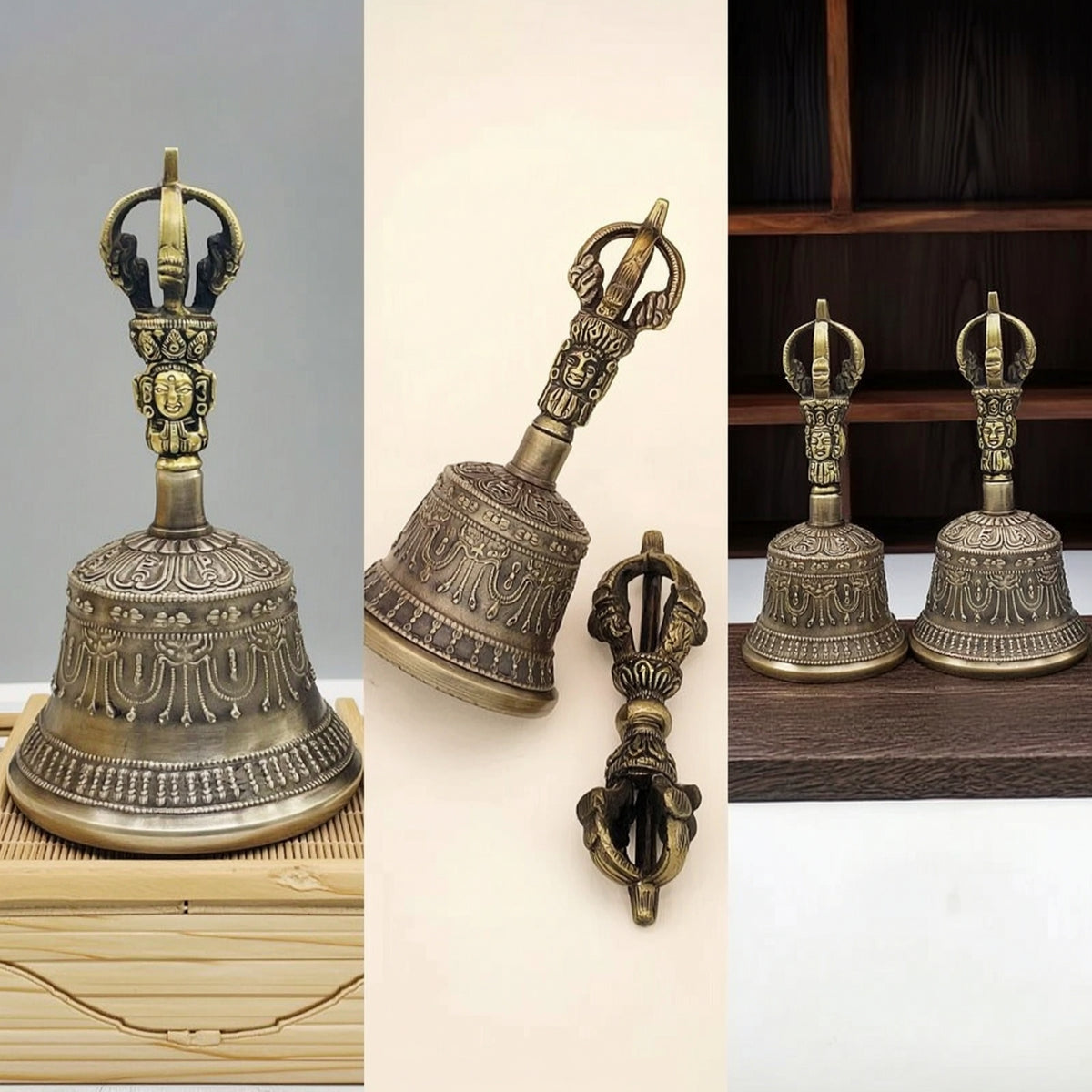 Antique-Style Bell with Vajra Traditional Tibetan Hand Bell Ornate Tibetan Handbell Spiritual for Collectors