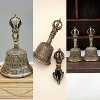 Antique-Style Bell with Vajra Traditional Tibetan Hand Bell Ornate Tibetan Handbell Spiritual for Collectors