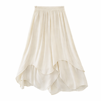 Matching Set Two Piece Outfit for Plus Size Women with Elastic Waist, Chinese Style Irregular Hem Midi Skirt for Summer Casual Wear