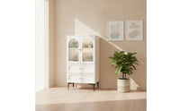 Storage Cabinet with Glass Doors Freestanding Storage Cabinet with Drawers Contemporary Cabinet for Bedroom, Living Room, Entryway