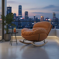 Lazy Sofa Chair Breathable Textile Eggshell Lounge Chair Soft Padding Recliner Sturdy Wood Base Living Room Furniture