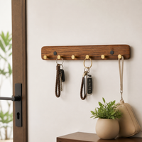 3 Hooks Key Holder Wall Mount, Wooden Wall Mounted Coat Rack, Dark Wood Grain Chinese Trend Coat Hooks, Hat Rack for Mudrooms & Entryways
