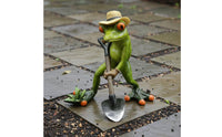 Frog Statue with Shovel Handmade Craft Frog on Shovel Sculpture Yard Art Hand-Painted Outdoor Decor Easy to Install for Desktop