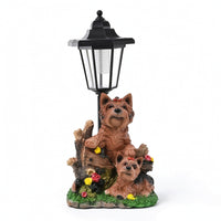 Dog Statue with Solar Lantern Decorative Lawn Ornament Rustic for Pathway, Porch
