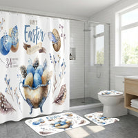 4Pcs Easter Washroom Decor Set Crisp Digital Printing Easter Shower Curtain Rug Set Waterproof for Families, Homeowners, Home Decoration