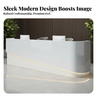 Curved Reception Desk Ambient Lighting Glossy Cashier Counter Easy to Clean Modern Front Counter for Receptionists, Business Owners, Retail Store