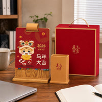 2026 Year of the Horse Wooden Desk Calendar with Pen Holder for Office & Home