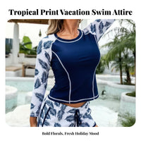 Long Sleeve Sun Shirt Two-Piece Sun Protection Aquatic Suit Printed Surfing Suit Quick-Drying Long Sleeve Aquatic Top and Shorts