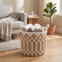 Open-Top Woven Laundry Basket Decorative Laundry Basket with Handles Round Hamper with Handles Versatile for Living Room