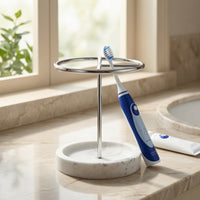 Toothbrush and Toothpaste Holder Waterproof Toothbrush Holder with Resin Base Round Countertop Organizer for Vanity