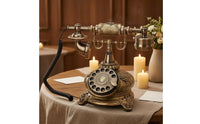 Ornate Antique Phone Message Book Bronze and Gold-Toned Rotary Desktop Telephone Resin Body Vintage Rotary Phone Ornament Metal Accessories