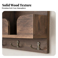 Solid Wood Wooden Key Holder Rack Multi-Functional Entryway Shelf with Hooks Minimalist Design for Hallway, Mudroom