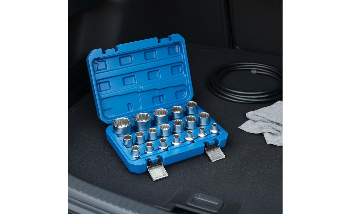 19 Pieces High Rotational Force 1/2-Inch Drive Socket Set Long-Lasting Metal 12-Point Socket Set Easy to Use Hand Tool for Professionals