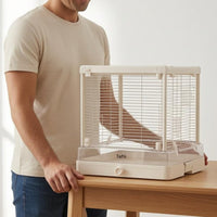 Front Opening Square Parrot Cage White Finish Clear Panoramic Bird Cage Long-Lasting