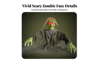 Halloween Zombie Stake Red Glowing Eyes Green-Faced Zombie Figure Holiday Decor Hair