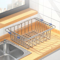 Extendable Drain Basket Kitchen Sink Drainer, Stainless Steel Dish Rack with Open Bottom, Over the Sink Drainer for Space Saving Counter Space