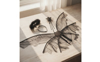 Black Angel Wings Transparent Costume Set with Wand Lightweight Fairy Wings Matching for Adults, Cosplay, Festivals