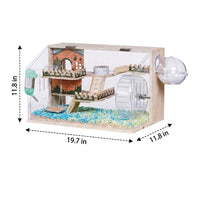 Large Hamster Cage with Wood and Acrylic, Transparent Multi-Level Syrian Habitat for Indoor Use, Luxury Rectangular Dwarf Acrylic Hamster Cage