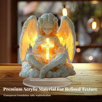 2D Acrylic Display Piece Smooth Edges Christian Belief Decor Scratch Resistant Angel Holding Cross Figure for Christians, Collectors, Prayer Space