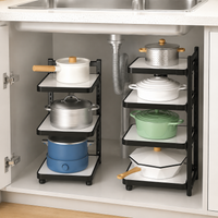Adjustable Kitchen Pot Rack, Pan Organizer for Small Kitchens, 53x27cm, Freestanding Kitchen Shelf Height-Adjustable, Matte Dark Gray/White